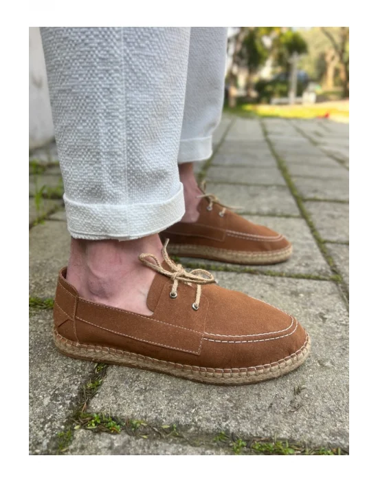 Sahra Erkek Suni Deri Taba Bağcıklı Espadril