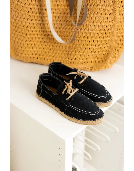 Sahra Erkek Suni Deri Siyah Bağcıklı Espadril