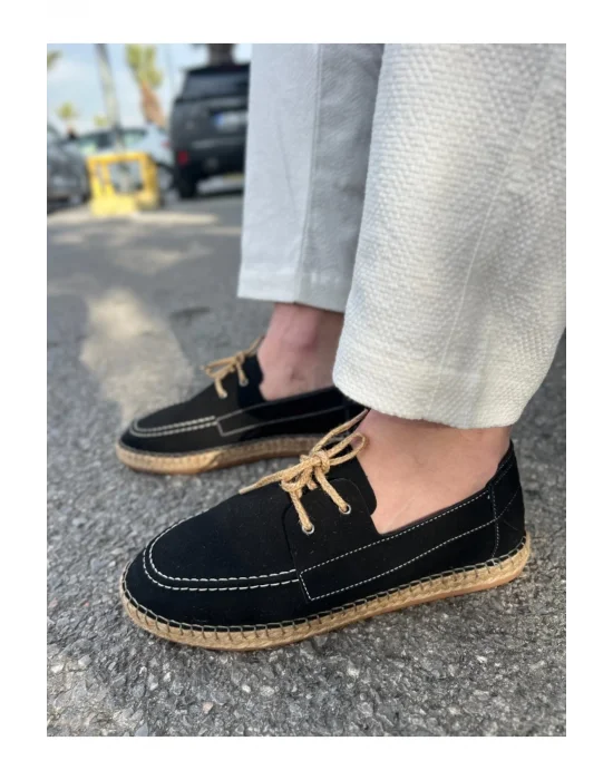 Sahra Erkek Suni Deri Siyah Bağcıklı Espadril