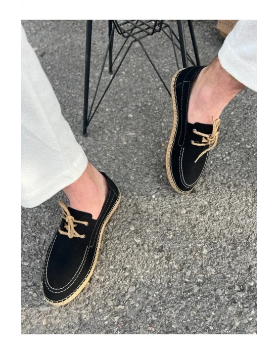 Sahra Erkek Suni Deri Siyah Bağcıklı Espadril