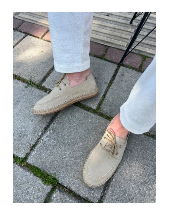 Sahra Erkek Suni Deri Bej Bağcıklı Espadril