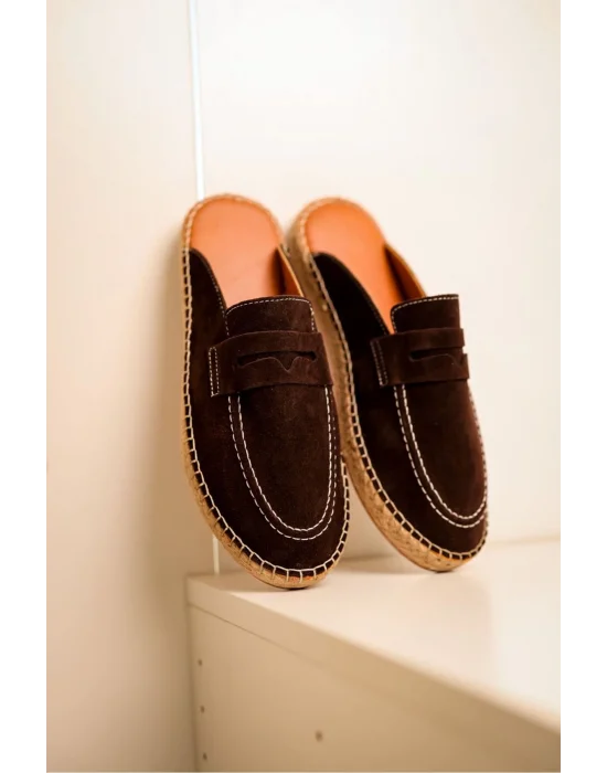 Bloom Hakiki Deri Acı Kahve Kauçuk taban terlik