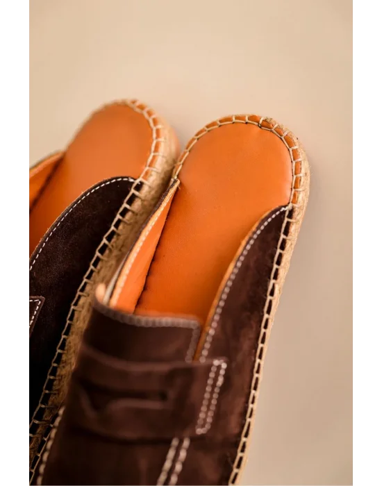 Bloom Hakiki Deri Acı Kahve Kauçuk taban terlik