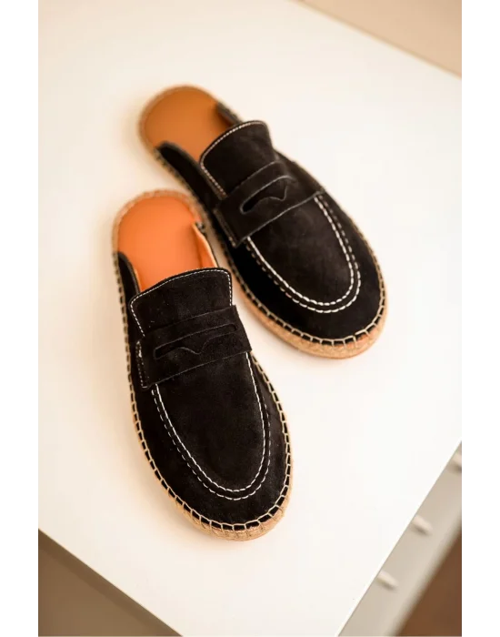 Bloom Hakiki Deri Siyah Kauçuk taban terlik