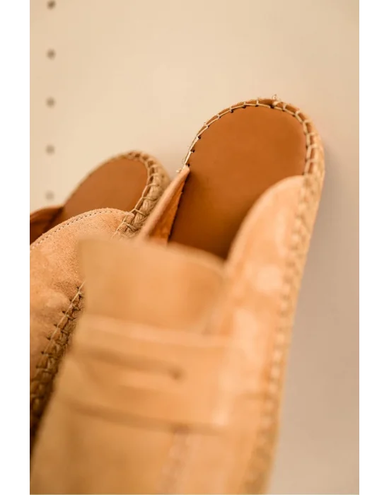 Bloom Hakiki Deri Bej Kauçuk taban terlik