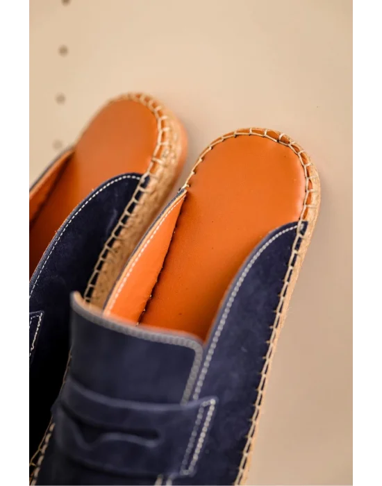 Bloom Hakiki Deri Lacivert Kauçuk taban terlik