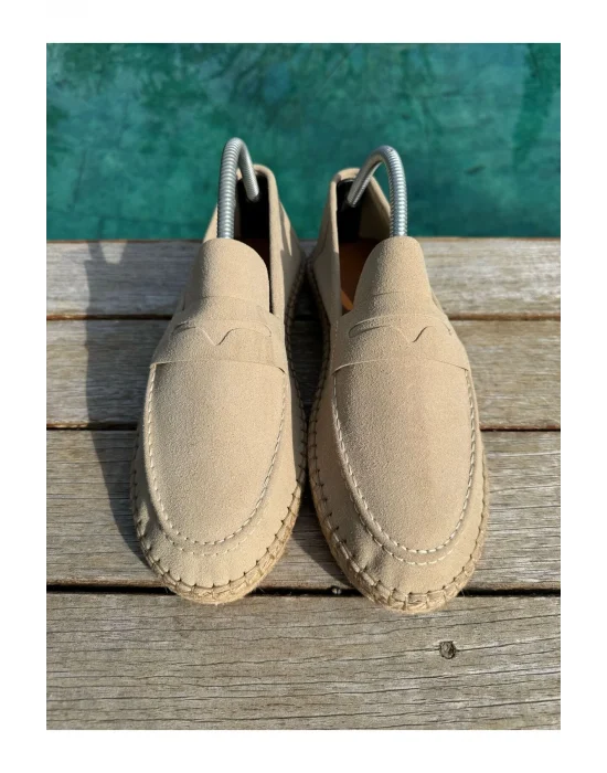 Lotus Erkek Suni Deri Bej Loafer Espadril