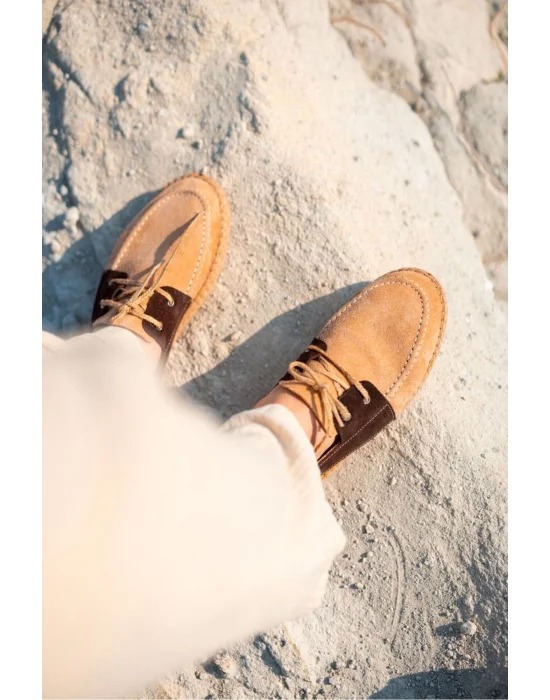 Fleur Hakiki Deri Bej Garnili Bağcıklı Espadril