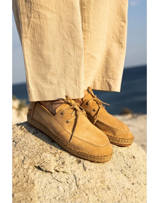 Fleur Hakiki Deri Bej Bağcıklı Espadril