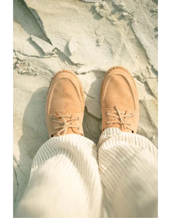 Fleur Hakiki Deri Bej Bağcıklı Espadril