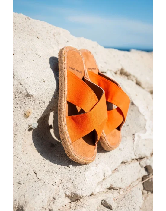 Zeta Oranj Çapraz Keten Erkek Terlik