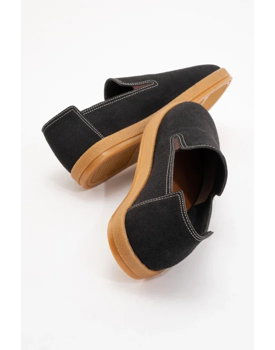 Mira Erkek Siyah Deri tozu Lastikli ayakkabı