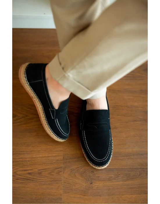 Rose Siyah Hakiki Deri Süet Erkek Loafer