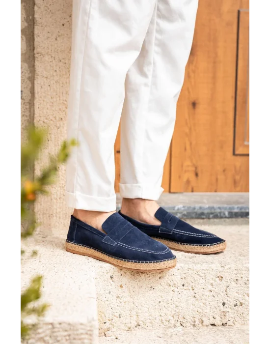 Rose Mavi Hakiki Deri Süet Loafer