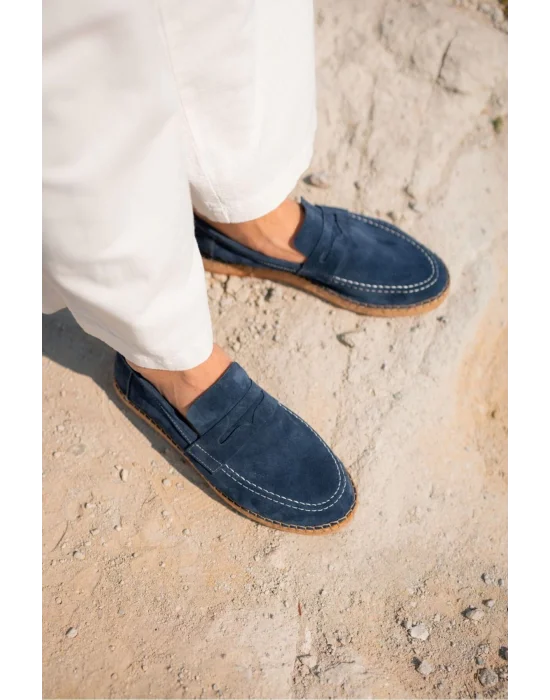 Rose Mavi Hakiki Deri Süet Loafer