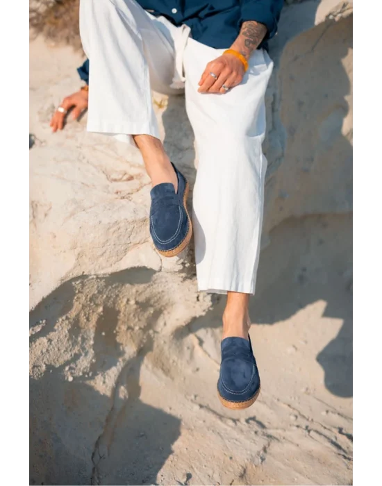 Rose Mavi Hakiki Deri Süet Loafer