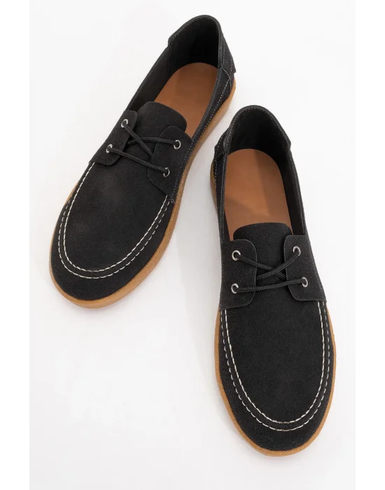 Mary Erkek Siyah Deri Tozu Bağcıklı Ayakkabı