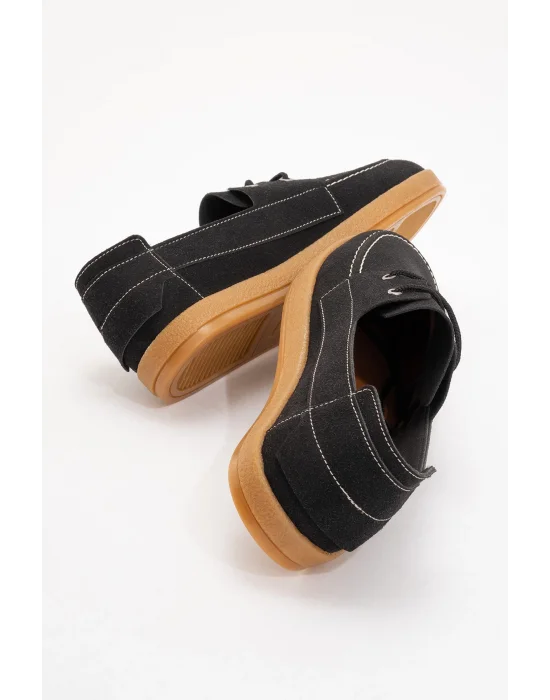 Mary Erkek Siyah Deri Tozu Bağcıklı Ayakkabı