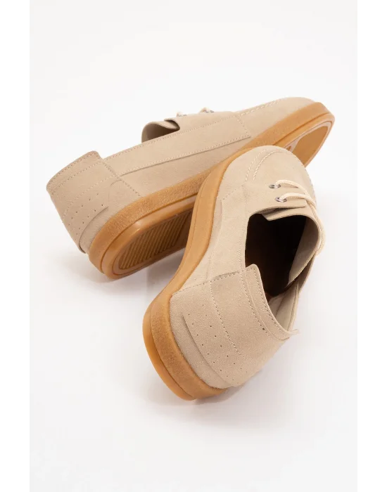 Mary Erkek Bej Deri tozu Bağcıklı ayakkabı