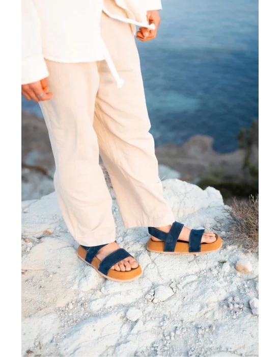 Farah Hakiki Deri Lacivert Hafif Taban Sandalet