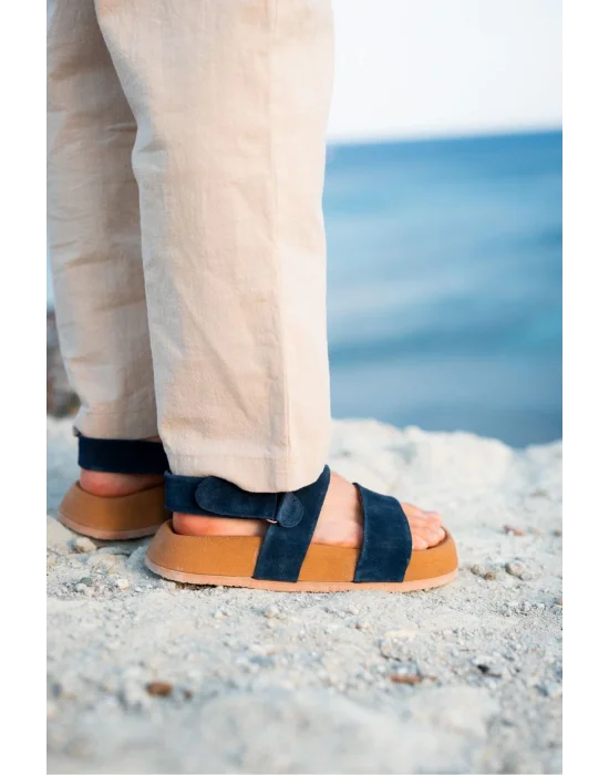 Farah Hakiki Deri Lacivert Hafif Taban Sandalet