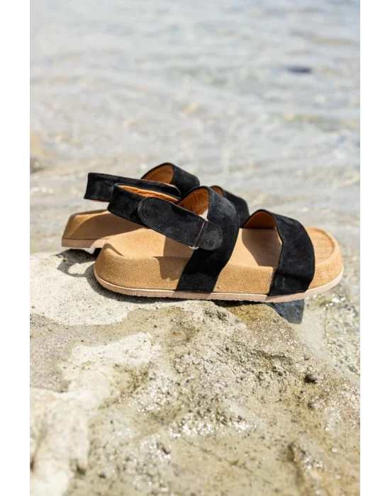 Farah Hakiki Deri Siyah Hafif Taban Erkek Sandalet