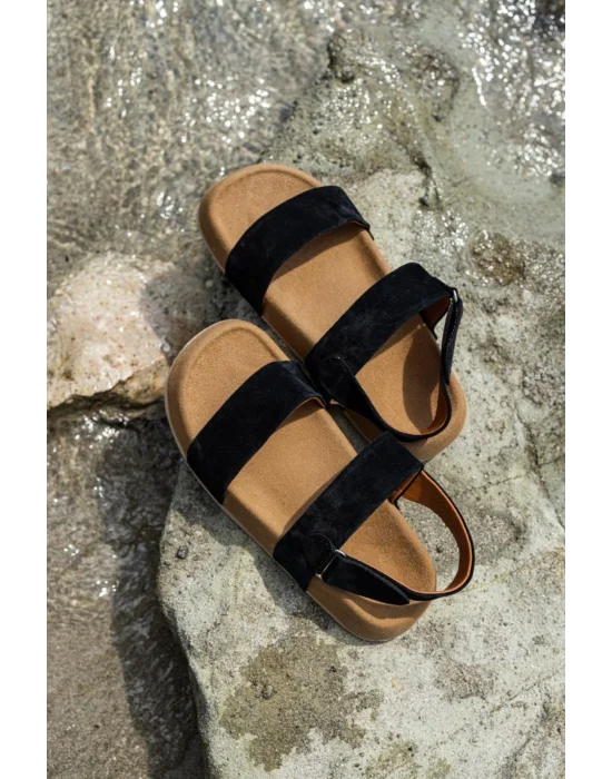 Farah Hakiki Deri Siyah Hafif Taban Erkek Sandalet