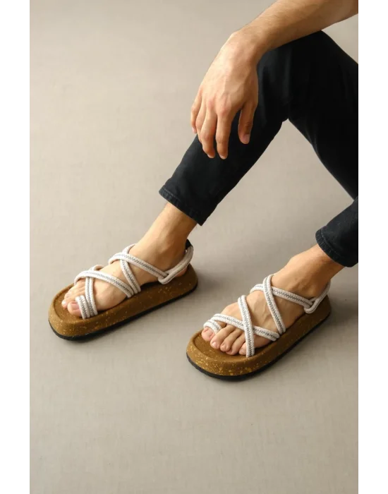 Edwin Erkek Bej Pamuk İp Halat sandalet