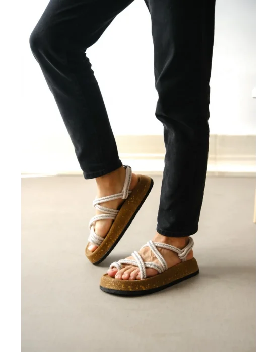 Edwin Erkek Bej Pamuk İp Halat sandalet