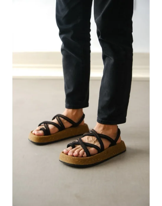 Edwin Erkek Pamuk İp Halat Mantar taban sandalet