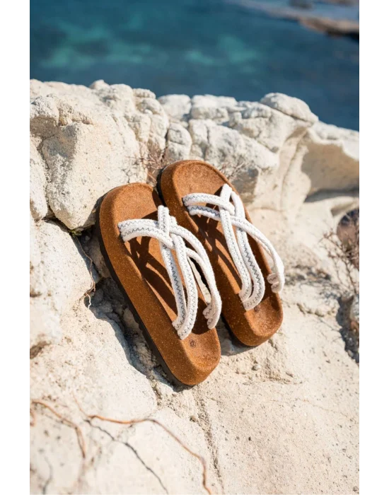 Maya Erkek Beyaz Pamuk İp Halat sandalet