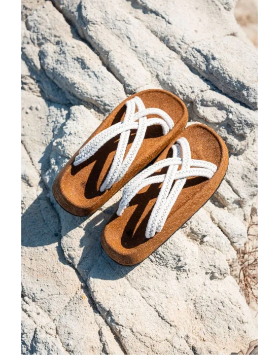 Maya Erkek Beyaz Pamuk İp Halat sandalet