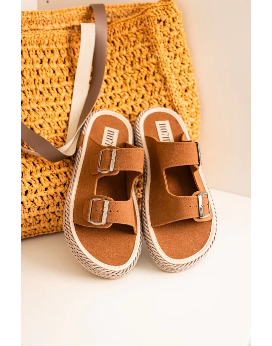 Francesco Taba Çift Tokalı El Yapımı Natural Hasır Erkek Terlik