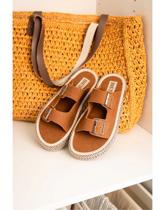 Francesco Taba Çift Tokalı El Yapımı Natural Hasır Erkek Terlik