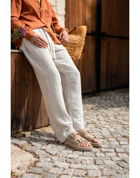 Francesco Bej Çift Tokalı El Yapımı Natural Hasır Erkek Terlik