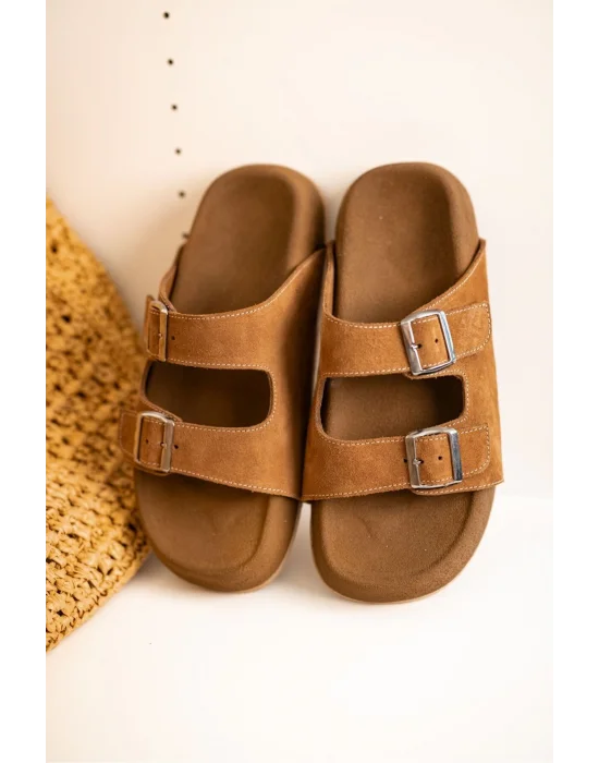 Lorenzo Taba Çift Tokalı Hafif Mantar Taban Erkek Terlik