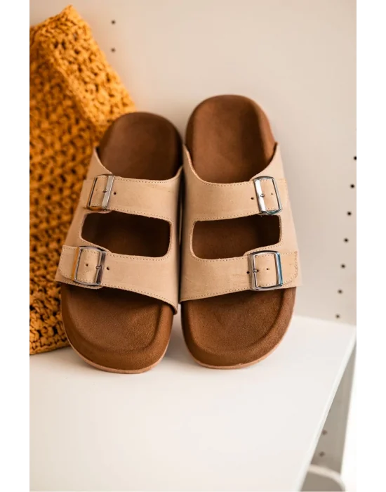 Lorenzo Bej Çift Tokalı Hafif Mantar Taban Erkek Terlik