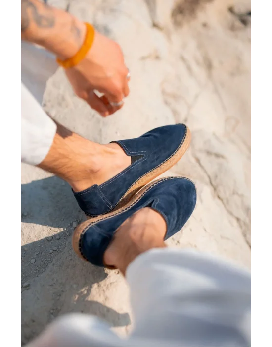 Robert Lacivert Hakiki Deri El Yapımı Erkek Espadril