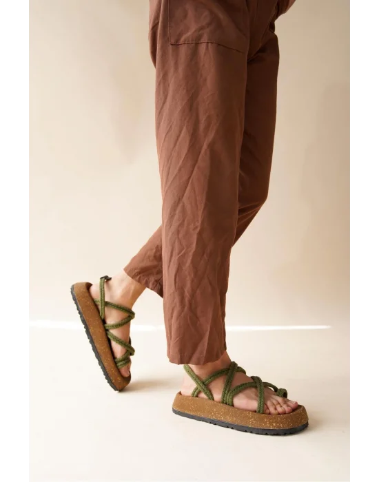 Enrico Haki Doğal Pamuk İp Halat Erkek Sandalet