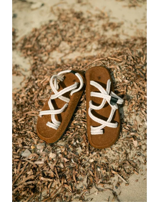 Enrico Beyaz Doğal Pamuk İp Halat Erkek Sandalet