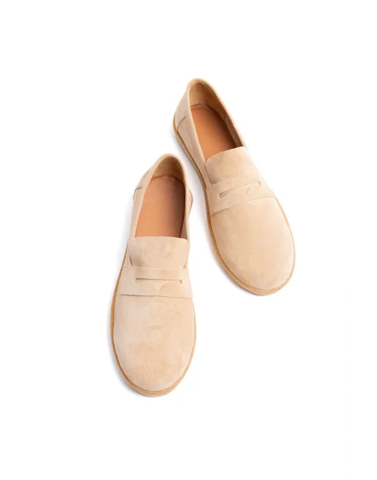 Erkek Hakiki Deri Bej Loafer Kauçuk taban Günlük Ayakkabı