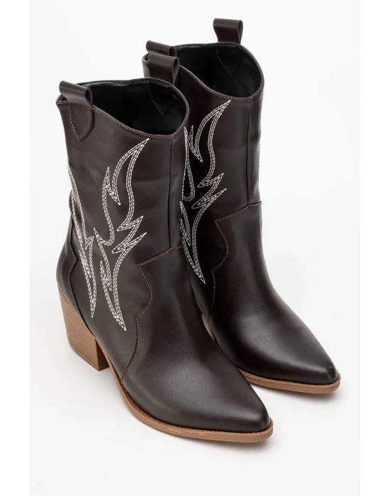 Carla Kadın Acı Kahve Cilt Nakışlı Dallas Western Kovboy Bot