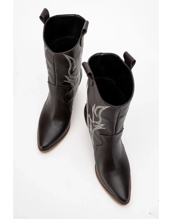 Carla Kadın Acı Kahve Cilt Nakışlı Dallas Western Kovboy Bot