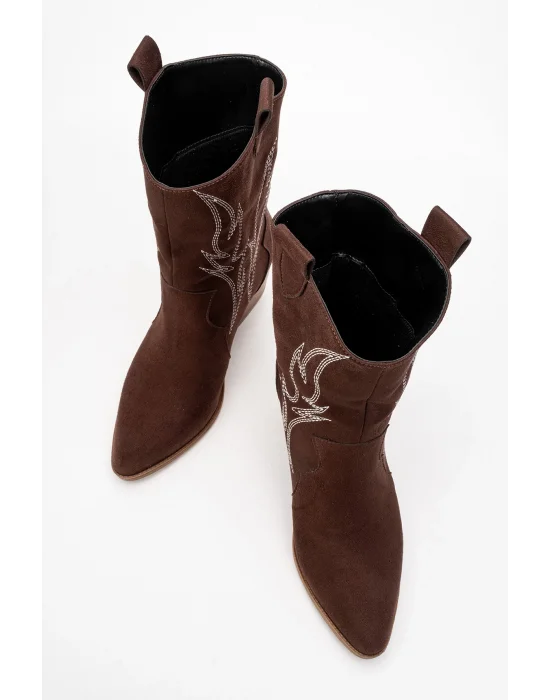 Carla Kadın Acı Kahve Süet Nakışlı Dallas Western Kovboy Bot