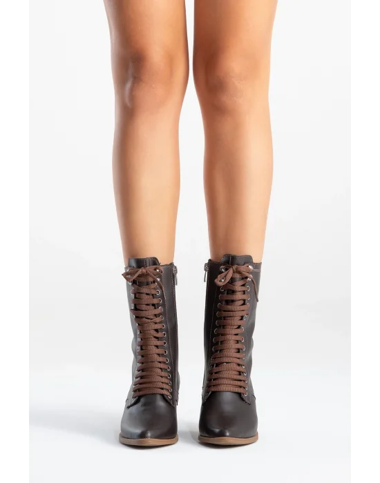 Maria Kadın Acı Kahve Cilt Bağcıklı Postal Western Dallas Bot