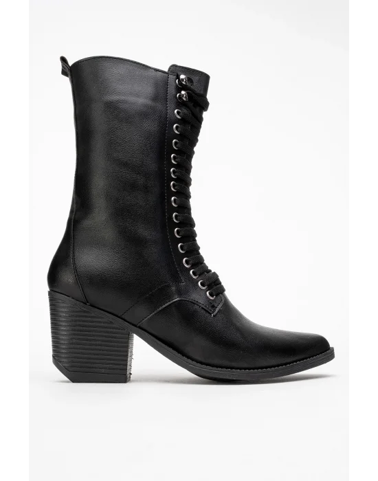 Maria Kadın Siyah Cilt Bağcıklı Postal Western Dallas Bot