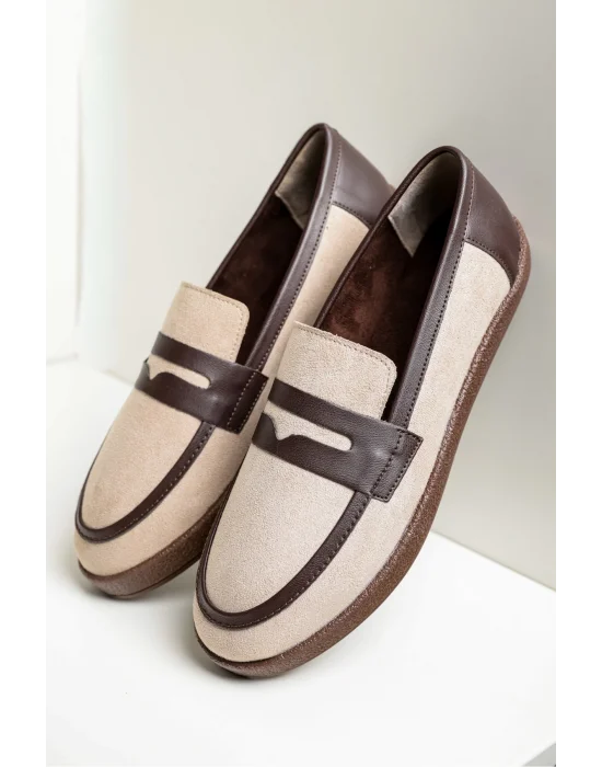 Livya Erkek Bej Süet Garnili Loafer Ayakkabı