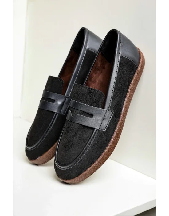 Livya Erkek Siyah Süet Garnili Loafer Ayakkabı