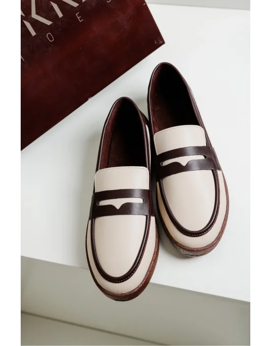 Livya Erkek Bej Garnili Suni Deri Loafer Ayakkabı