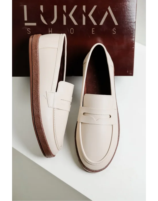 Livya Erkek Bej Suni Deri Loafer Ayakkabı